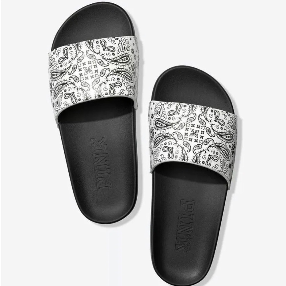 PINK Black & White Paisley Single Strap Slide